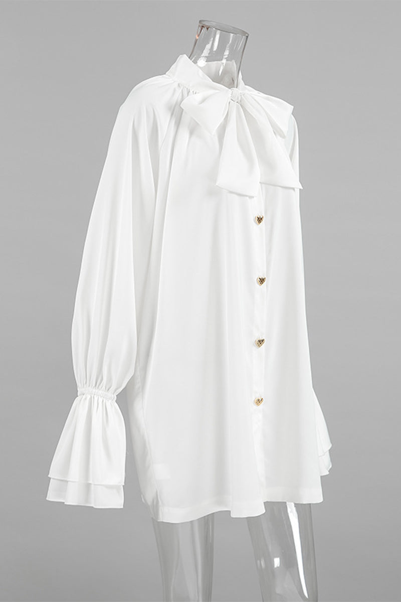 Elegant Lace Up Buckle Ribbon Collar A Line Dresses(3 Colors) - Fashionpara