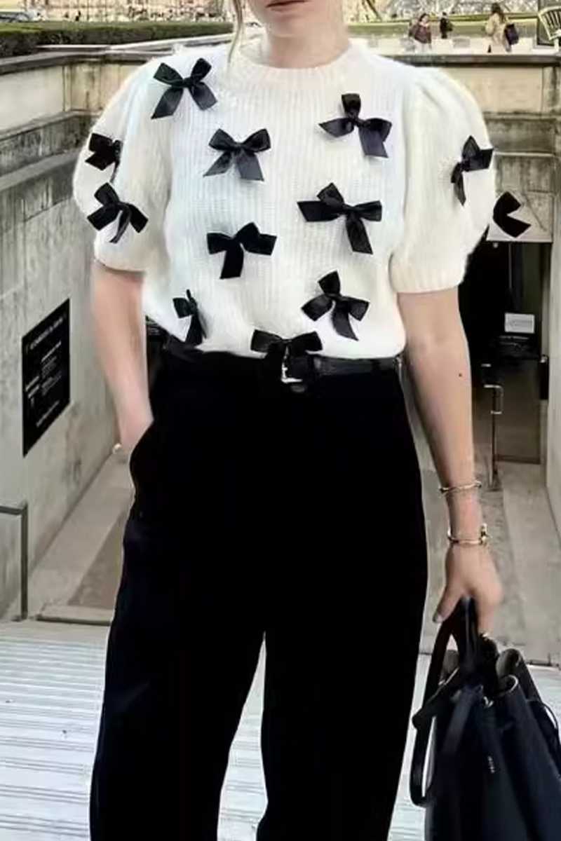 Bohonini Casual Bow Patchwork Contrast Sweater for Elegance