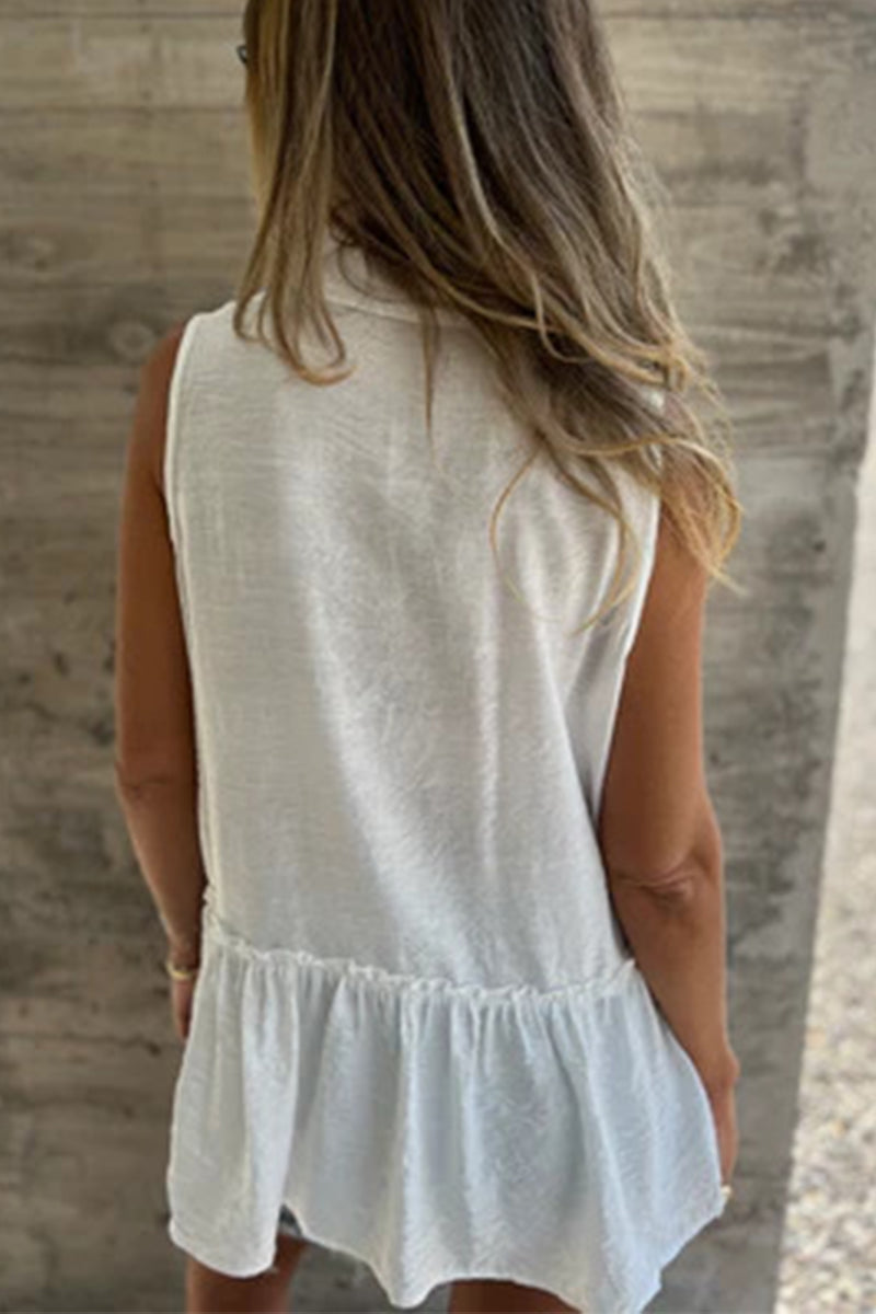 Casual Buttons Pleated Flounce Turndown Collar Blouses(3 Colors)