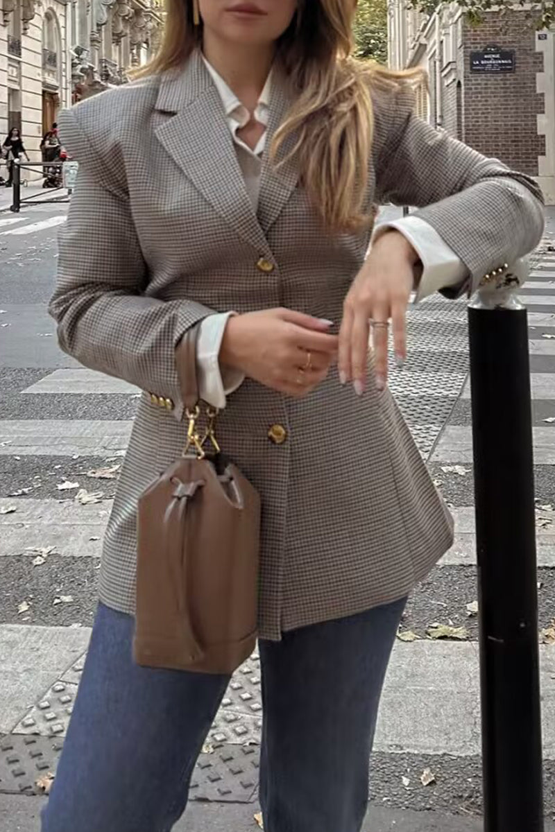 Bohonini Casual Plaid Contrast Collar Suit Jacket Outerwear