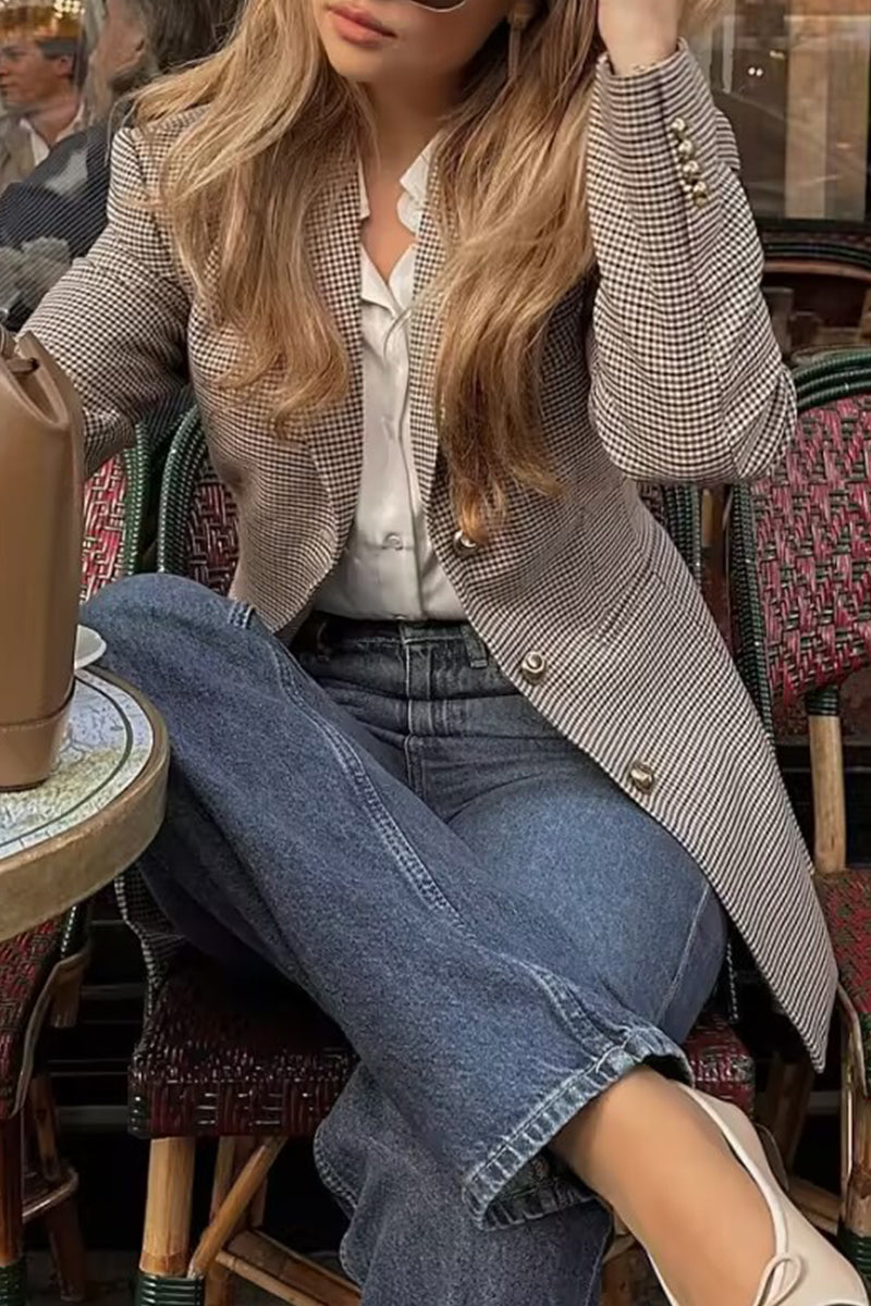 Bohonini Casual Plaid Contrast Collar Suit Jacket Outerwear