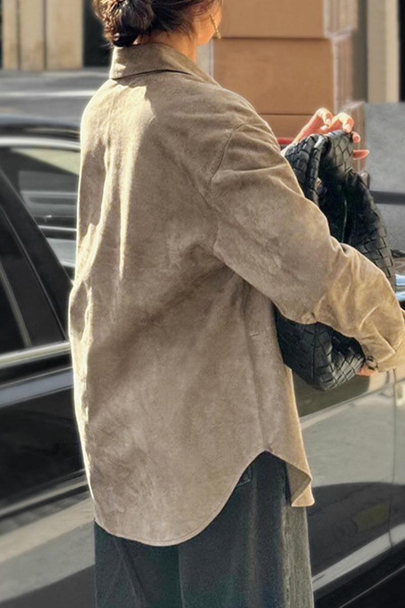 Casual Buttons Turndown Collar Blouses