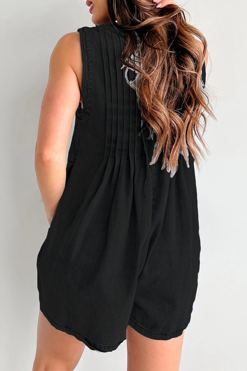 Casual Street Pocket Lace Up V Neck Sleeveless Loose Denim Jumpsuits(9 Colors) - Fashionpara