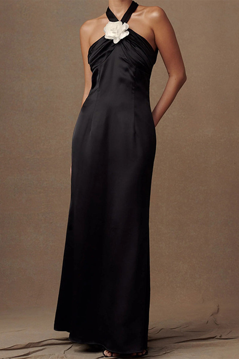 Sexy Backless Flower Shape Halter Long Dresses - Fashionpara
