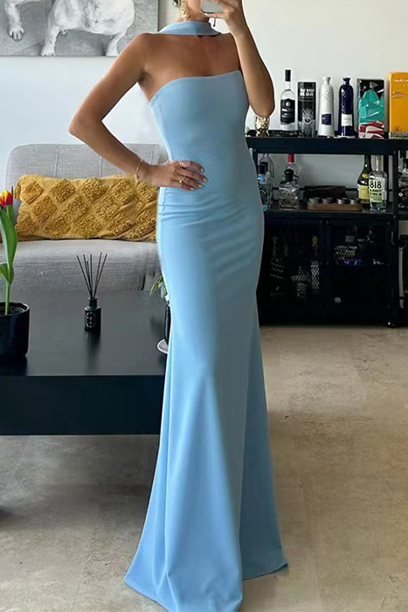 Sexy Patchwork Halter Long Dresses(3 Colors) - Fashionpara