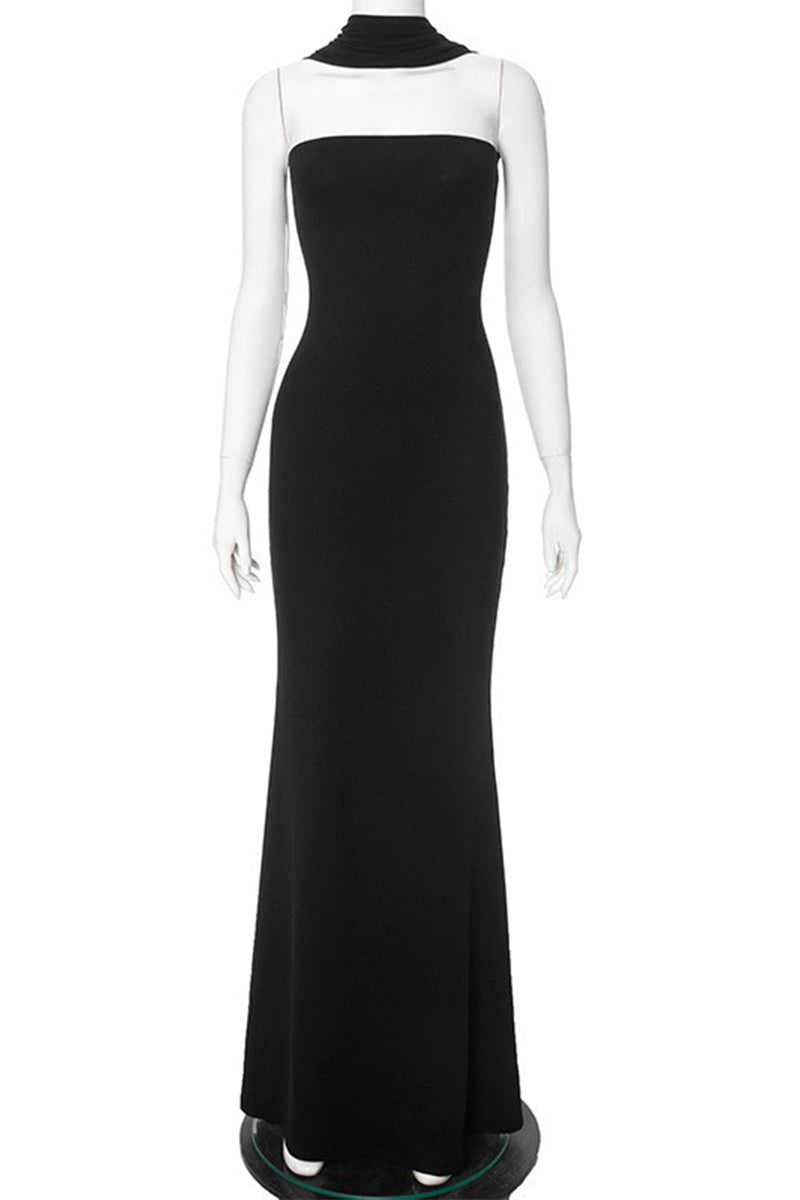 Sexy Patchwork Halter Long Dresses(3 Colors) - Fashionpara