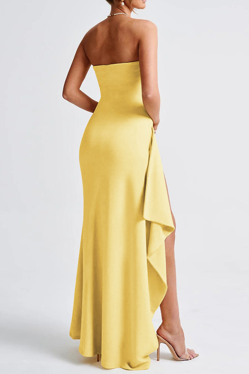 Sexy Slit Flounce Strapless Evening Dresses - Fashionpara