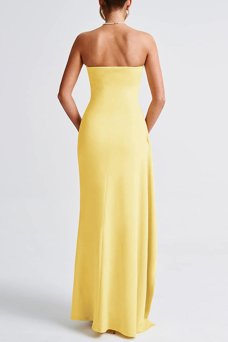 Sexy Slit Flounce Strapless Evening Dresses - Fashionpara
