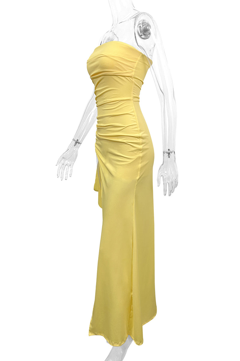 Sexy Slit Flounce Strapless Evening Dresses - Fashionpara