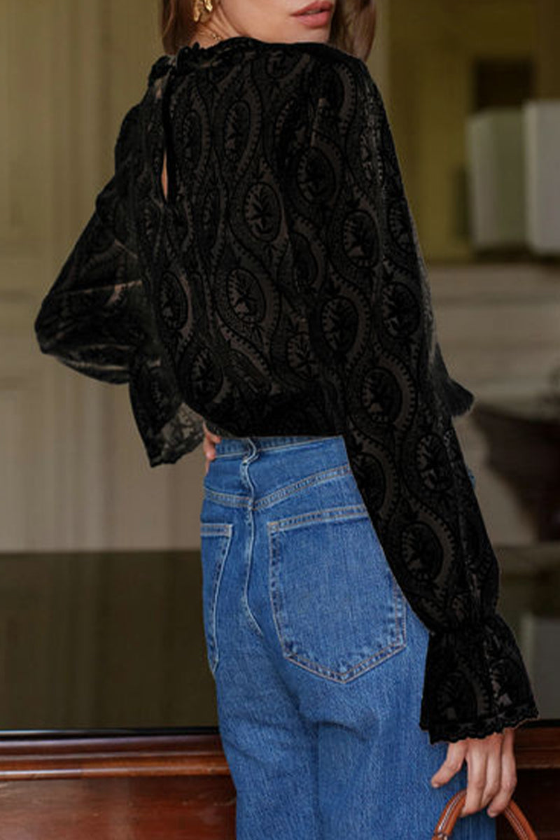 Sexy Lace Flounce Lotus Leaf Collar Blouses(3 Colors)