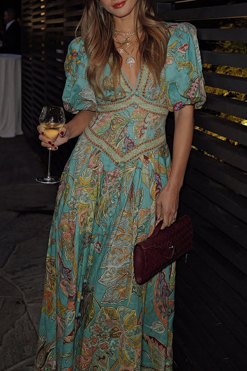 Casual Floral Print Pocket V Neck A Line Dresses