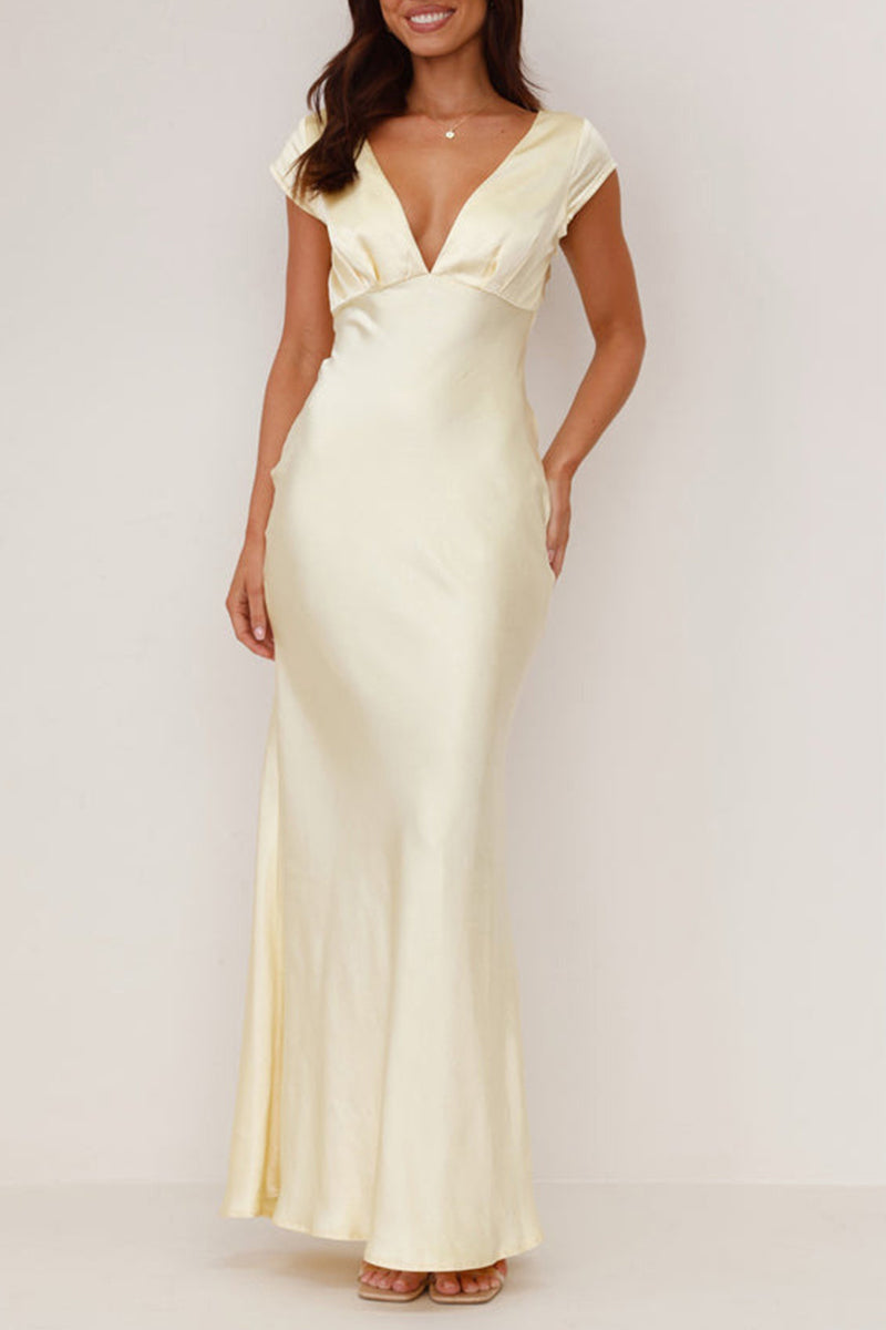 Sexy Backless V Neck Long Dresses(3 Colors) - Fashionpara