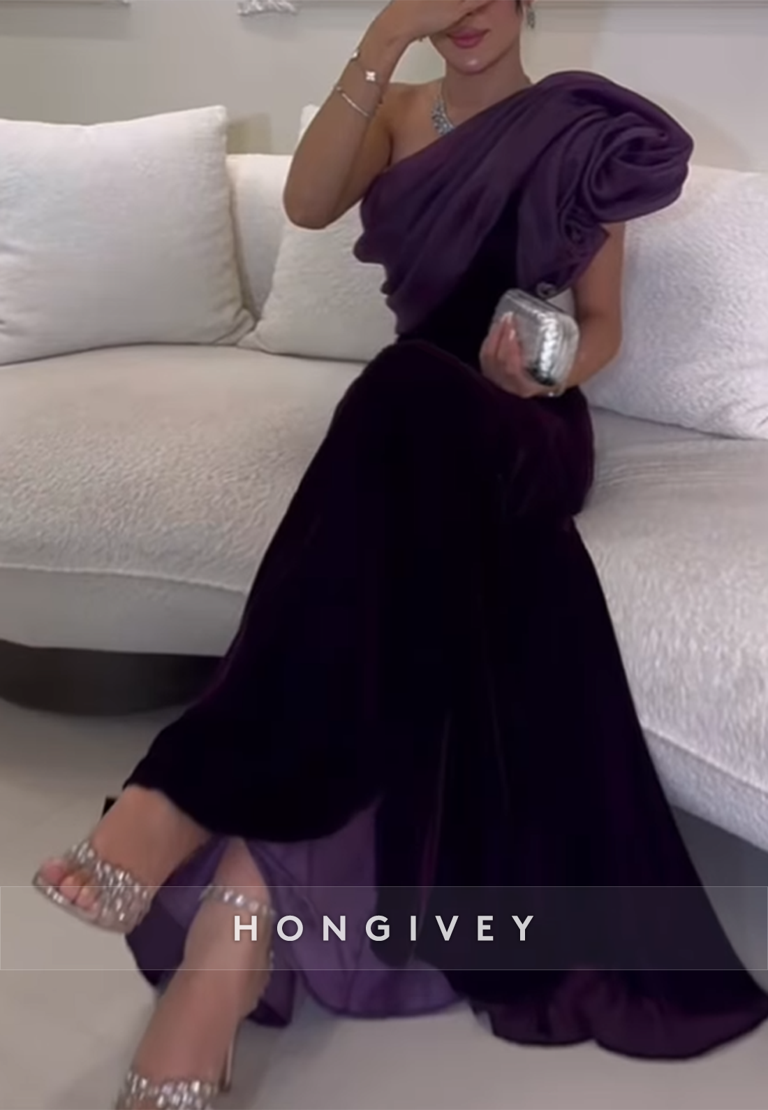 Shoulder Flower Formal Dresses Trumpet Floor-Length One Shoulder Evening Gown