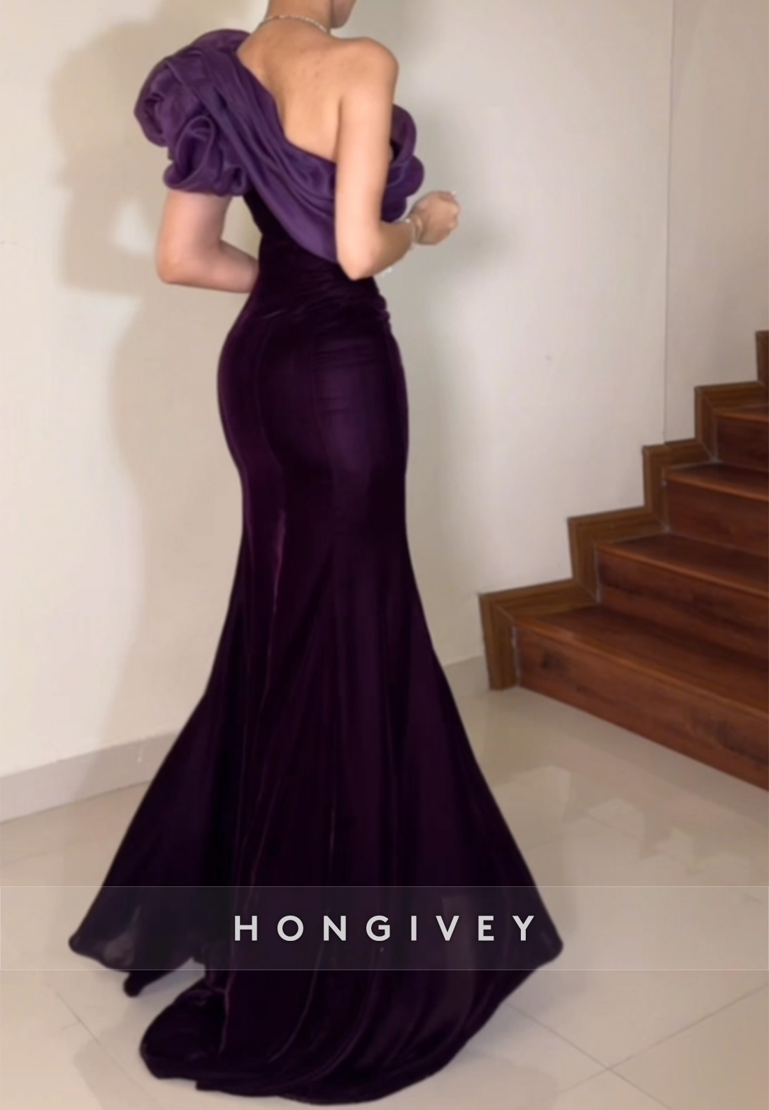 Shoulder Flower Formal Dresses Trumpet Floor-Length One Shoulder Evening Gown