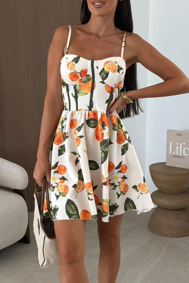 Sexy Print Backless Spaghetti Strap A Line Dresses