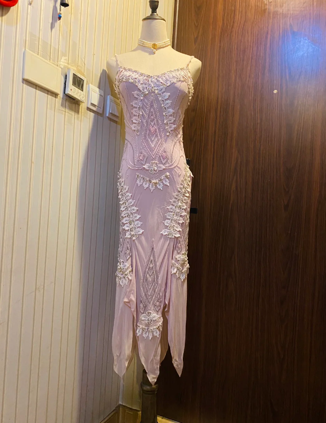 Retro Light Purple Irregular Strap Chiffon Prom Dress Evening Dress P4176