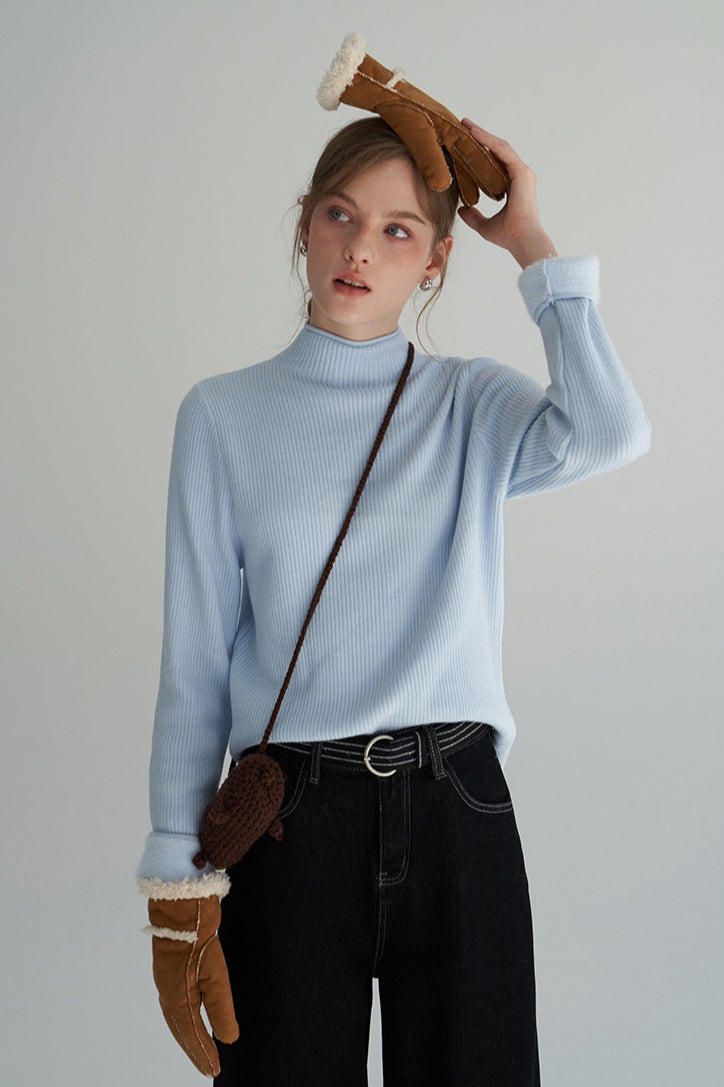 Mock Neck Fleece Lined Knit Top