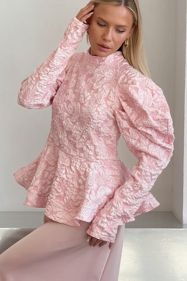 Textured Puff Sleeve Peplum Top