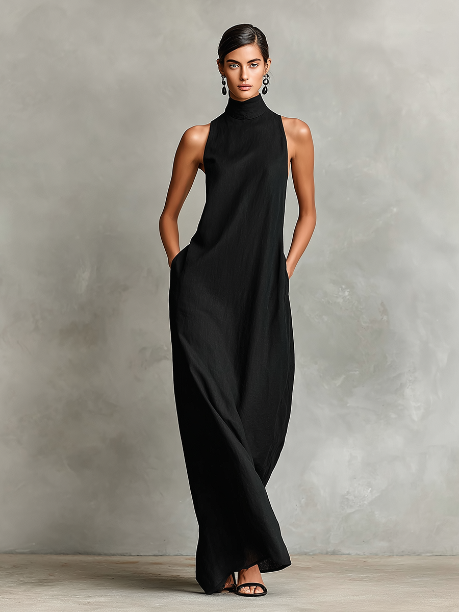 High Neck Sleeveless Pocket Maxi Dress 5