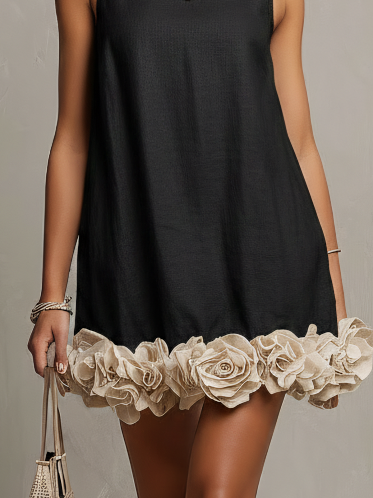 Round Neck Floral Applique Hem Shift Mini Dress 5