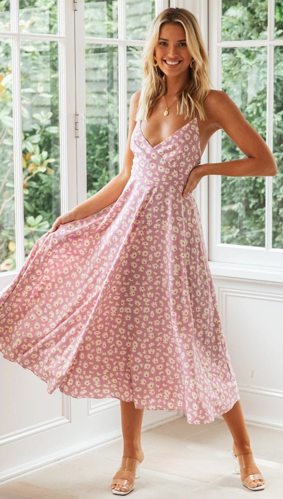 Floral Print V-Neck Fit & Flare Midi Dress