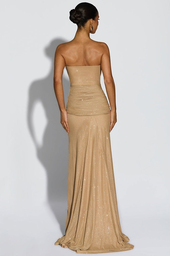 Glitter Off Shoulder Draped Twist Mermaid Gown 3