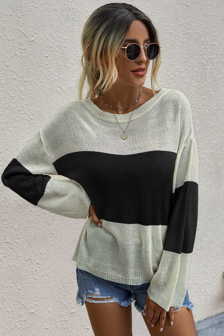RadyRin Cozy Loose Long Sleeve Round Neck Sweater for Comfort