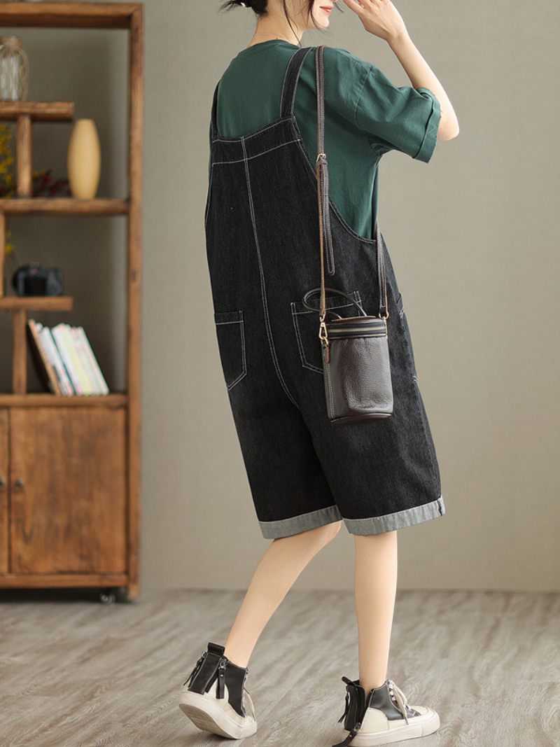 All You Need Denim High Waist Short Dungarees - Fashionpara