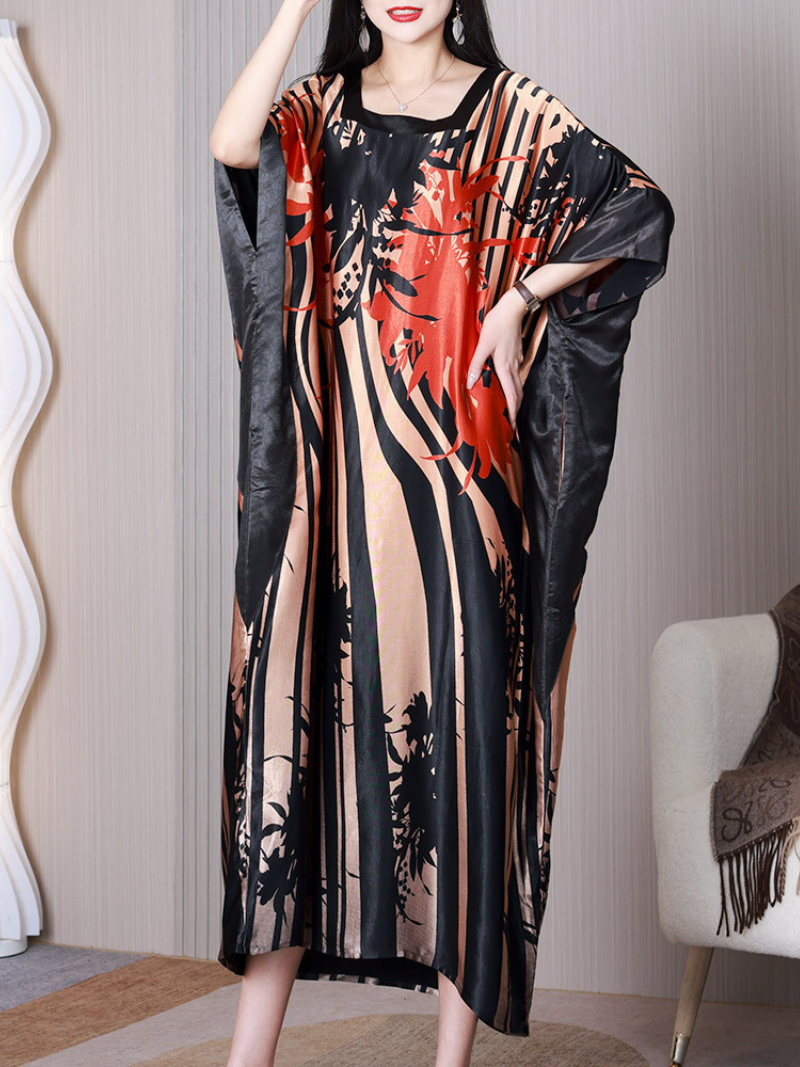 Abstract Print Square Neck Batwing Loose Maxi Dress 6