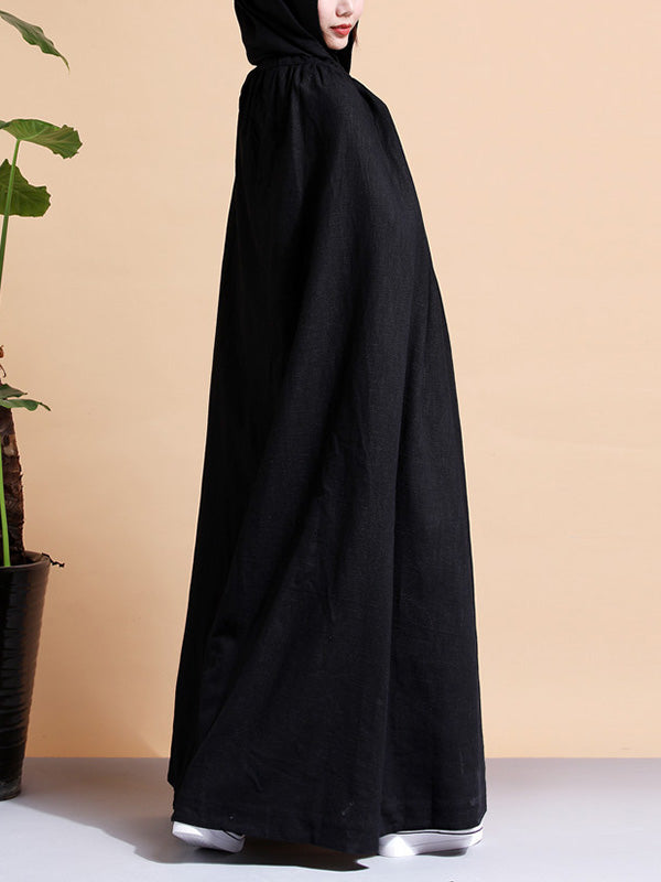 Solid Color Hooded Linen Cape Coat 15
