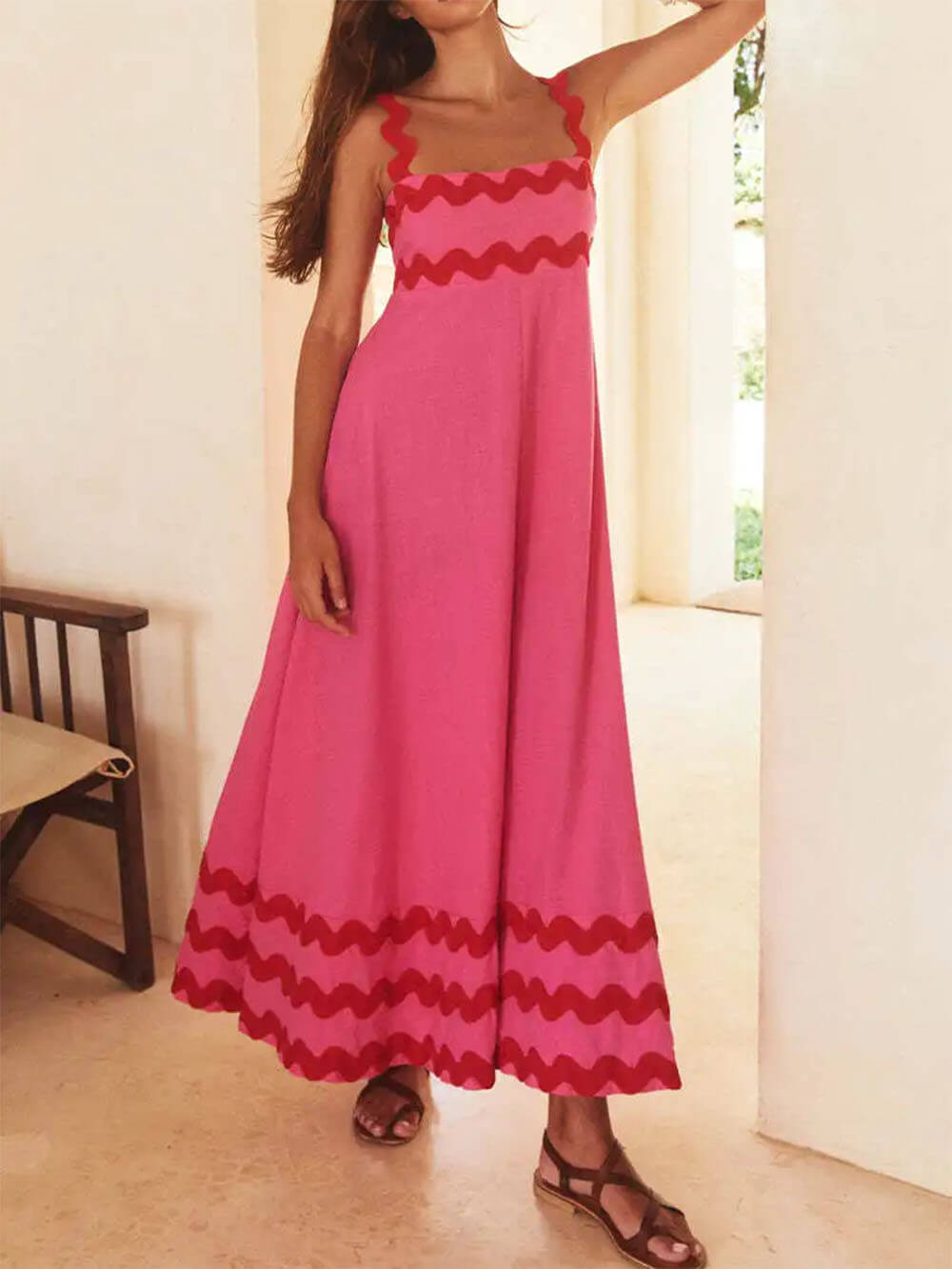 Square Neck Strap Maxi Dress - Fashionpara