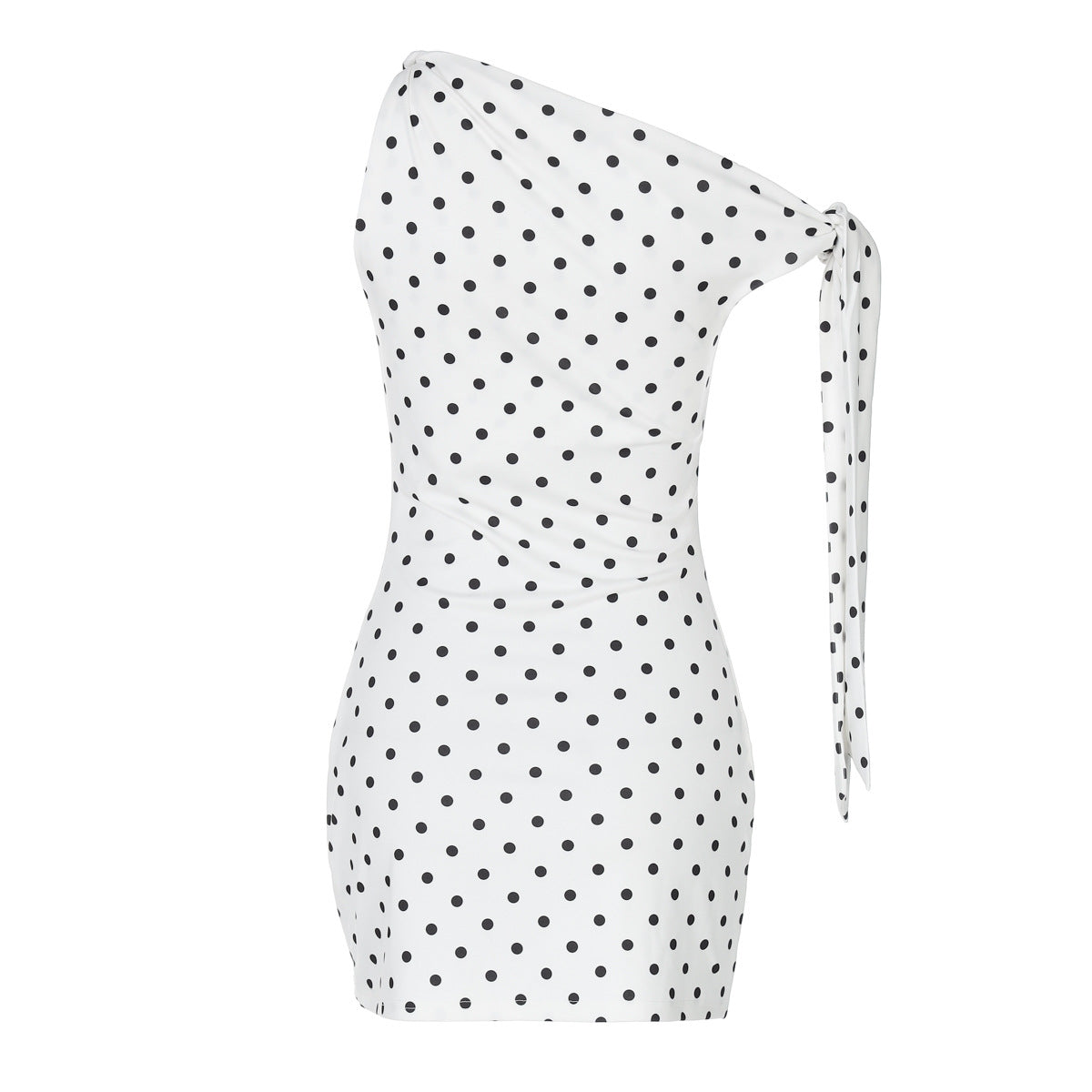 Polka Dot One-Shoulder Long-Sleeve Mini Dress 18