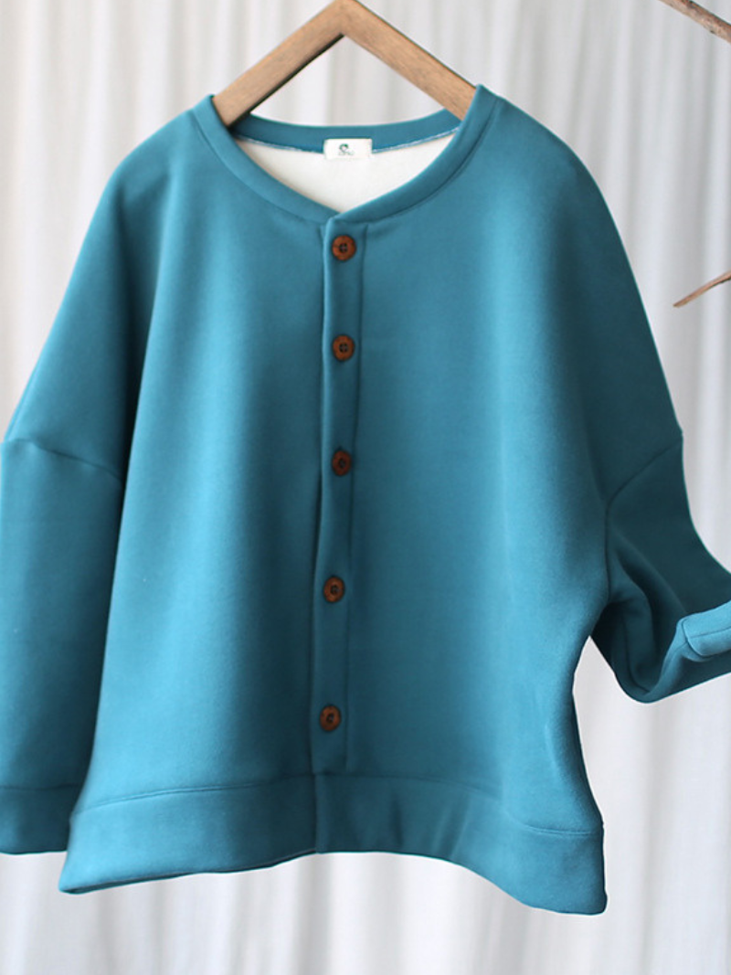 Women Winter Stylish Round Neck Loose Thick Top Coat - Fashionpara