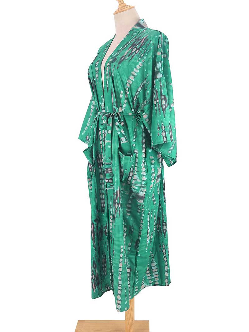 Tie-Dye Print Different Color Rayon Long Length Gown Kimono Duster Robe - Fashionpara