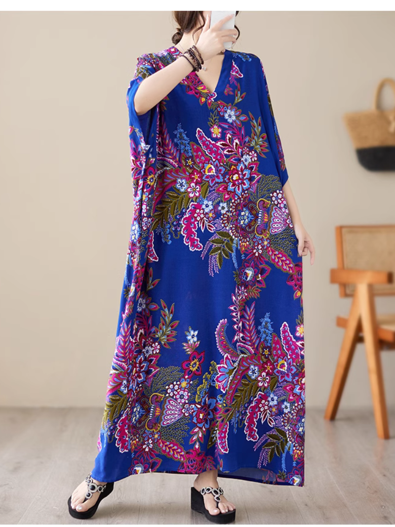 Paisley Print V-Neck Short Sleeve Kaftan Maxi Dress 2