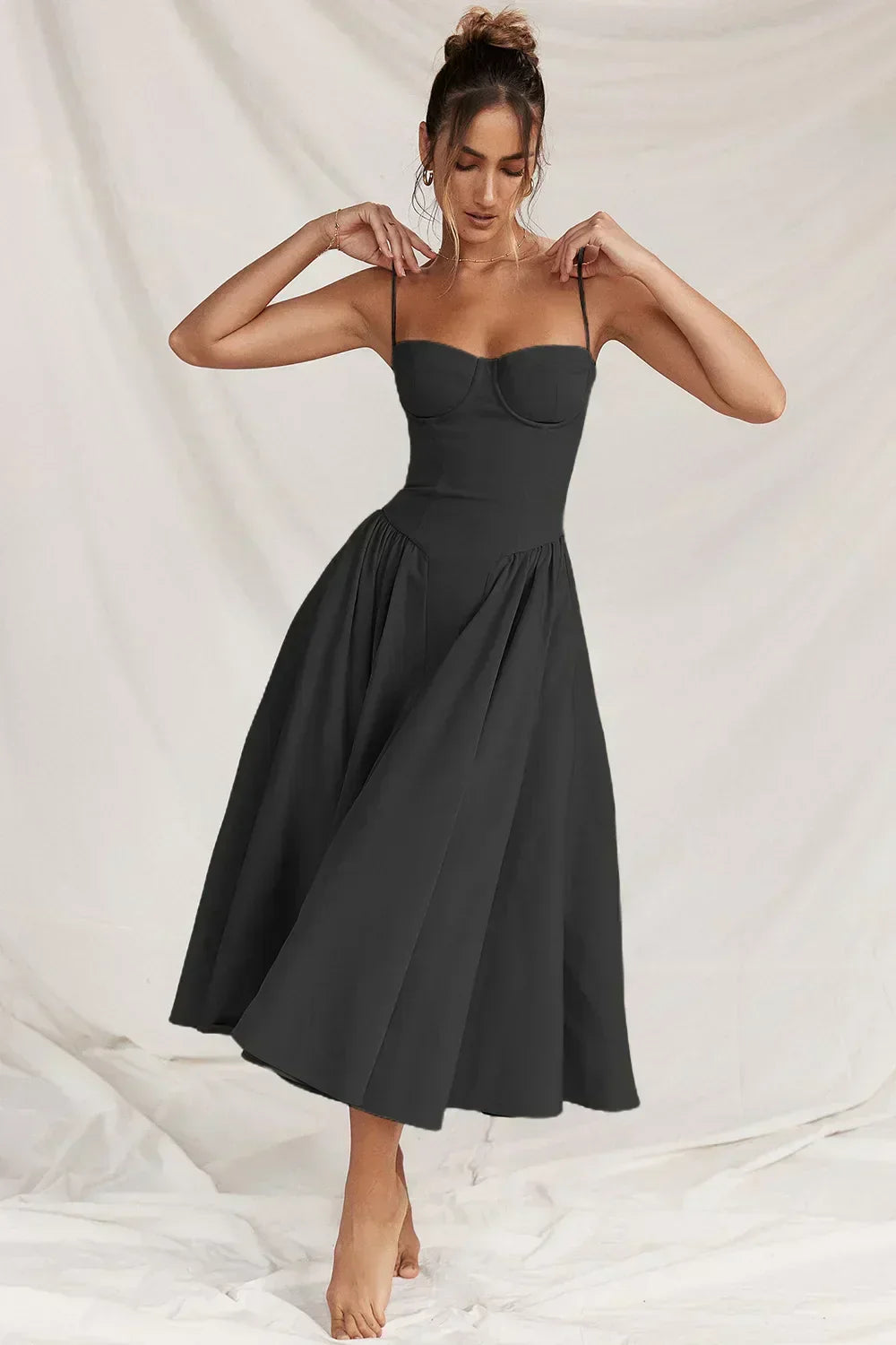 Corset Sweetheart Spaghetti Strap Fit and Flare Midi Dress - View 10