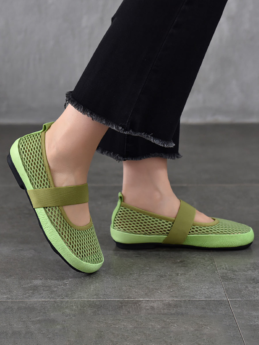 Low Heel Leather Mesh Shoes