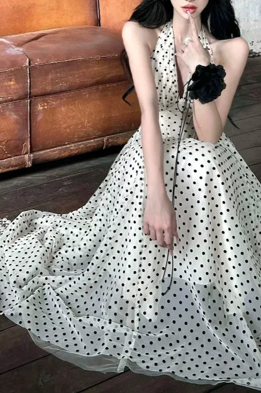 V-Neck Polka Dot Maxi Dress - Fashionpara