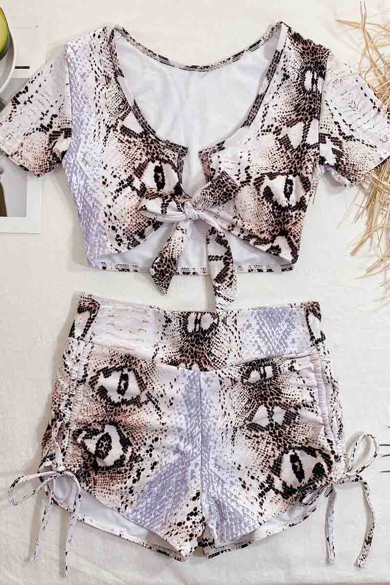 Shirred Basic Shorts Two Piece Swimsuit - Fashionpara