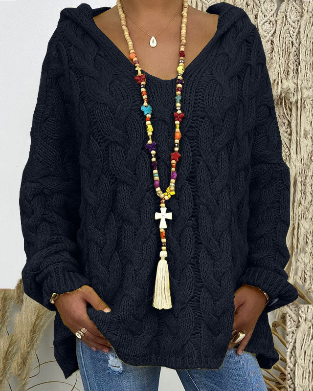 ShoptheCIC Thick Knit Hooded Sweater for Cozy Comfort