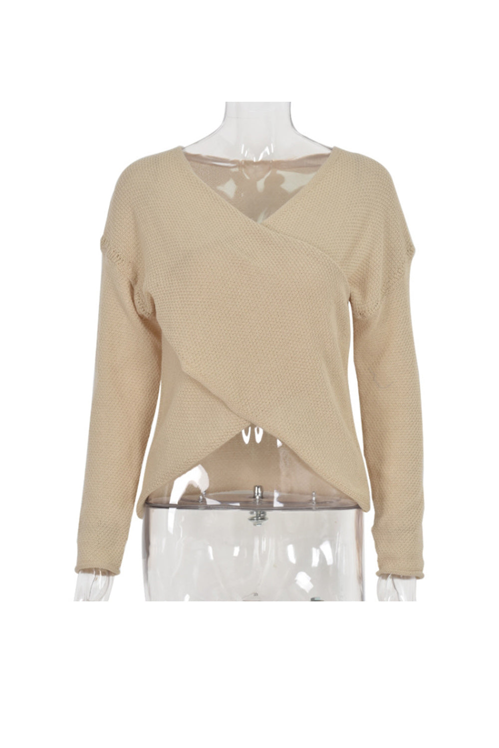 RadyRin Front Cross Long Sleeve Solid Color Sweater