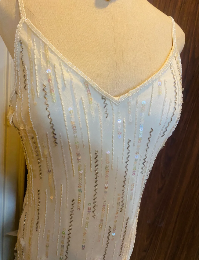 Dreamy White Mermaid Beaded 3D Petal Sequin Long Prom Dress Evening Dress P4181