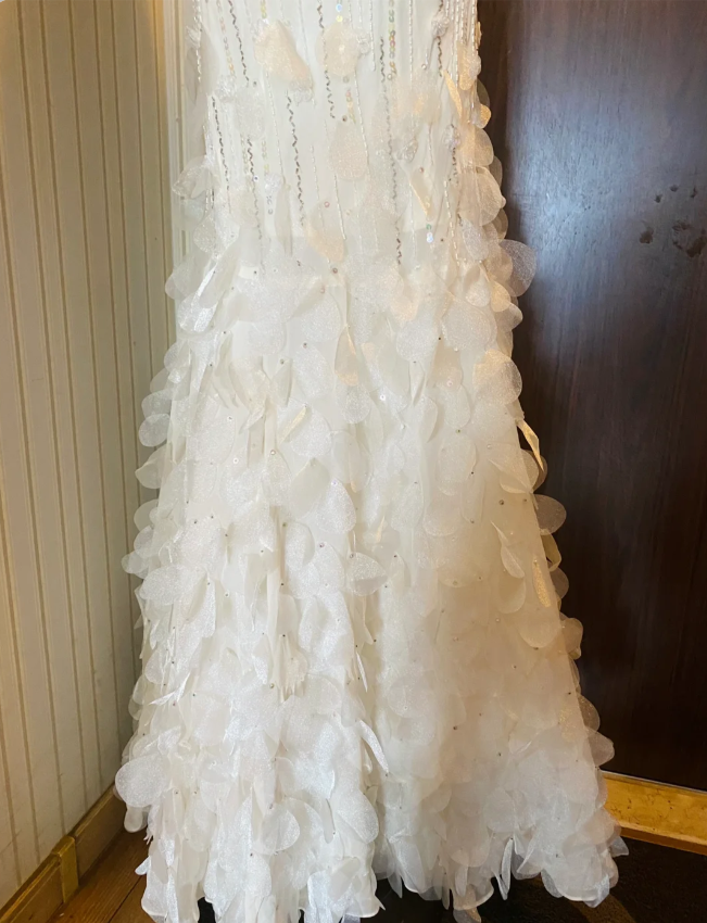 Dreamy White Mermaid Beaded 3D Petal Sequin Long Prom Dress Evening Dress P4181