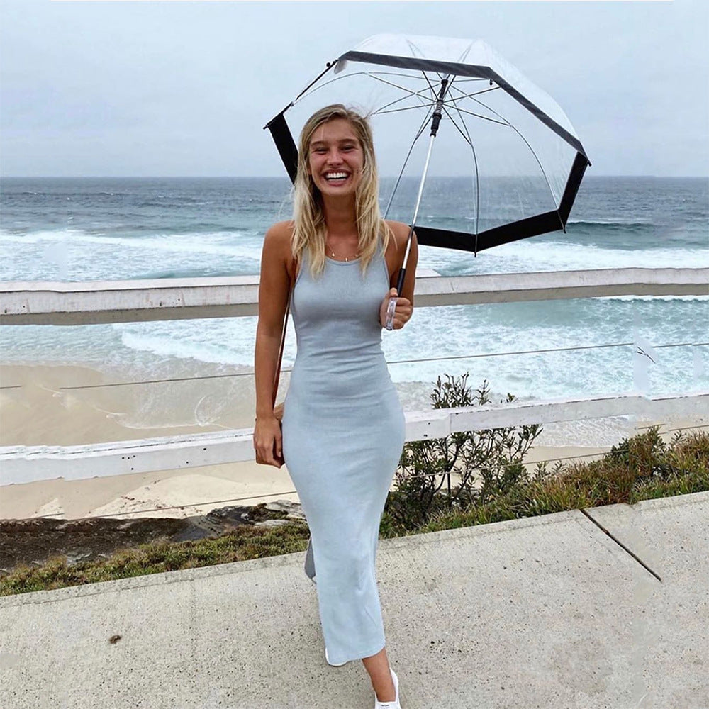 Ribbed Knit Scoop Neck Bodycon Maxi Dress