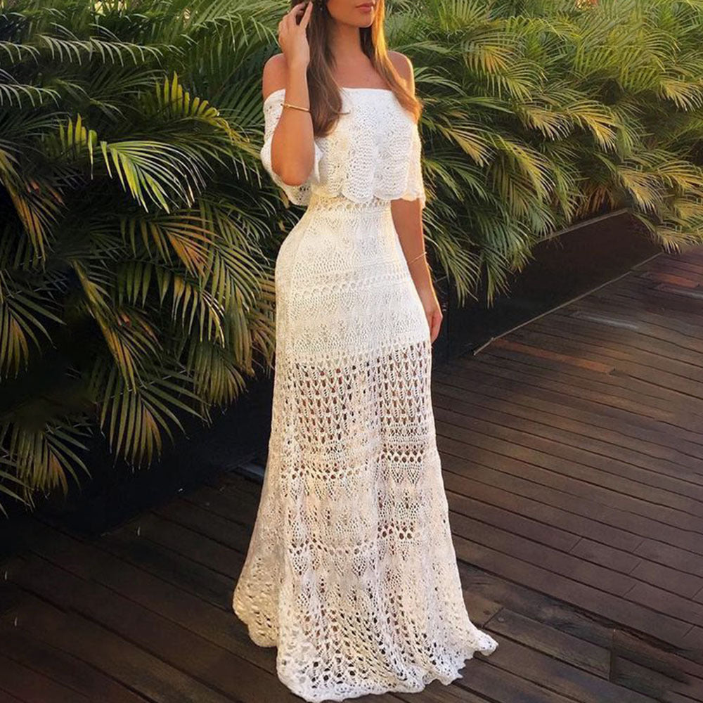 Pascal Tiered Crochet Lace Midi Dress - White - Fashionpara