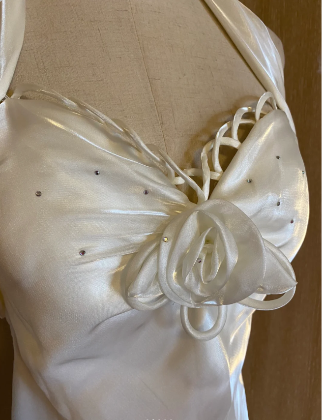 Elegant White Mermaid Halter Neck Satin Long Prom Dress Evening Dress P4185