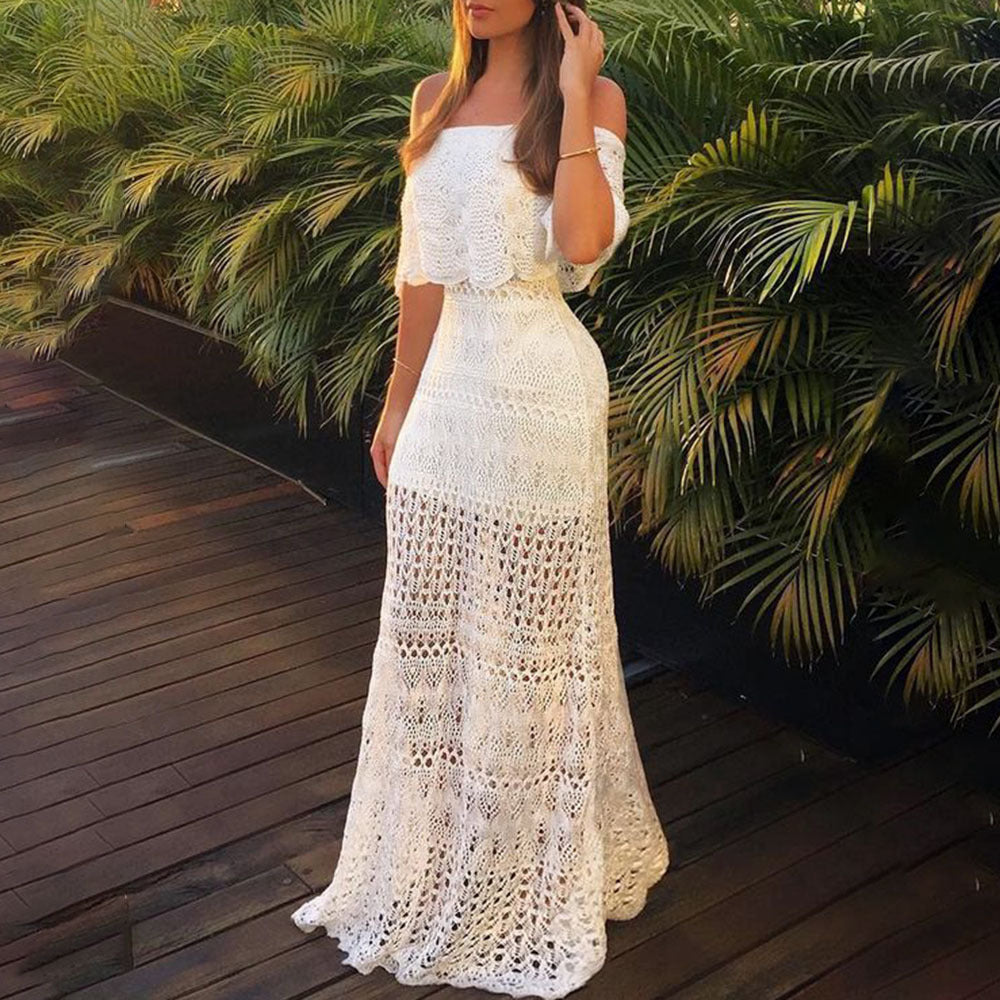 Pascal Tiered Crochet Lace Midi Dress - White - Fashionpara