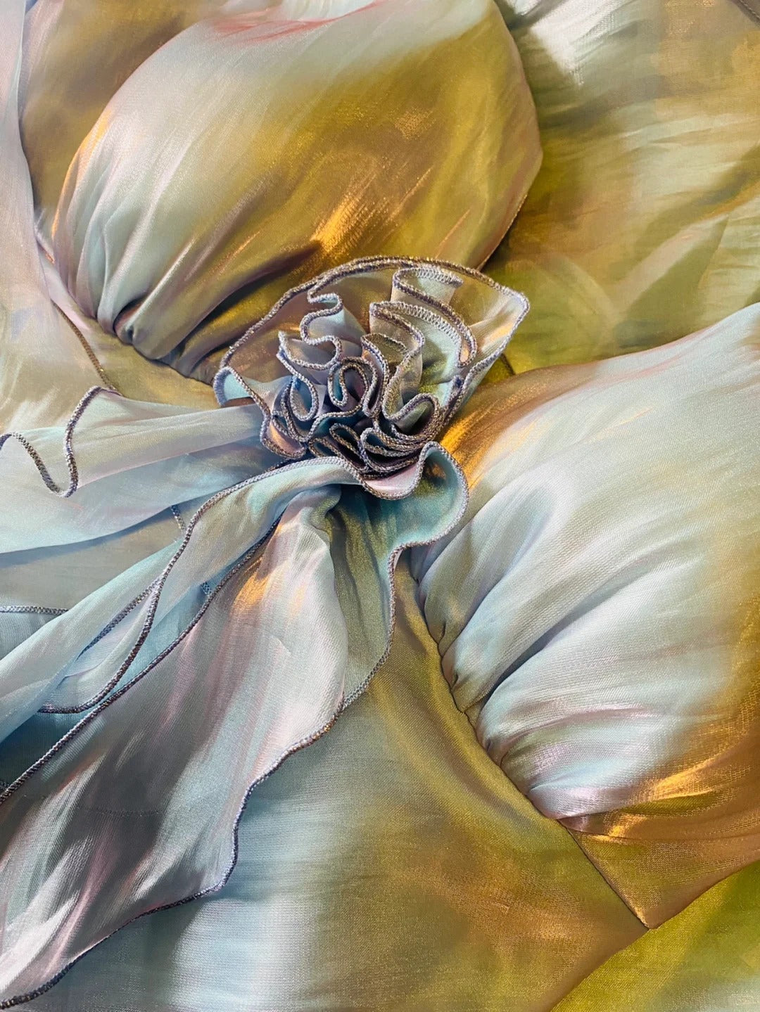 Dreamy Mermaid 3D Floral Ruffle Halter Neck Satin Long Prom Dress Evening Dress P4186