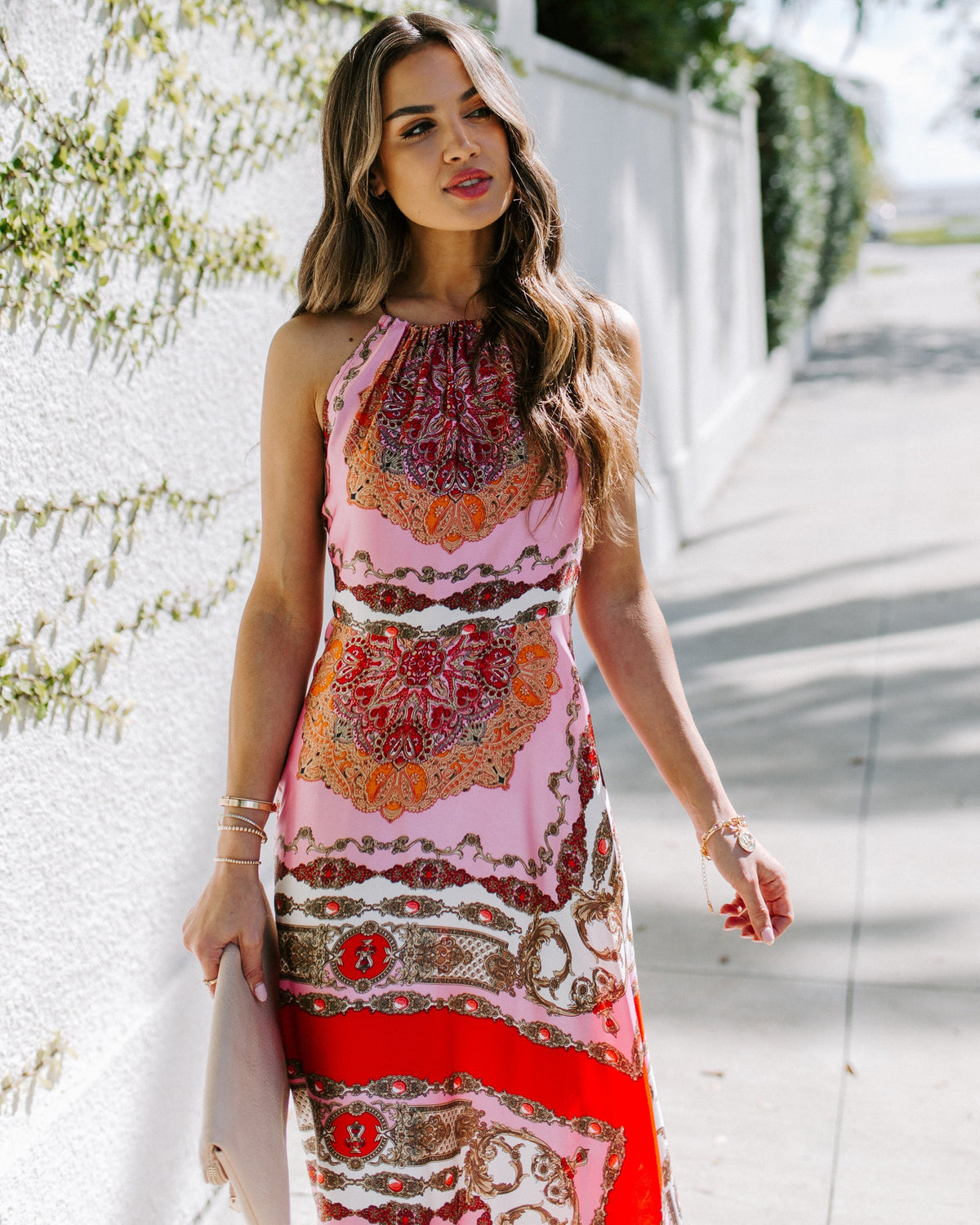Scarf Print Halter Neck Sleeveless Maxi Dress