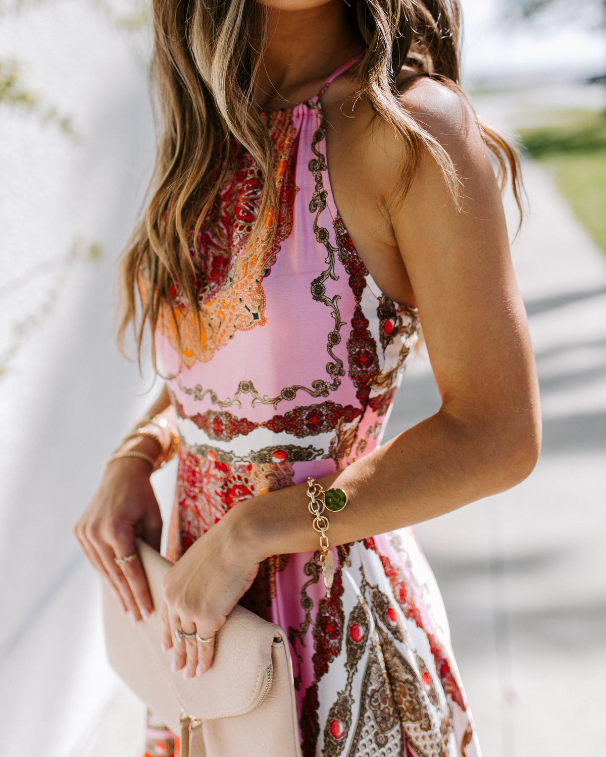 Scarf Print Halter Neck Sleeveless Maxi Dress